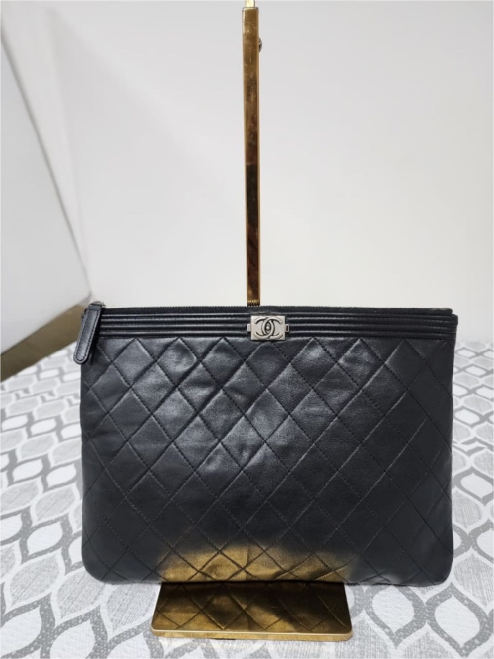 Authentic CHANEL Caviar Quilted Medium Boy Cosmetic Clutch Black